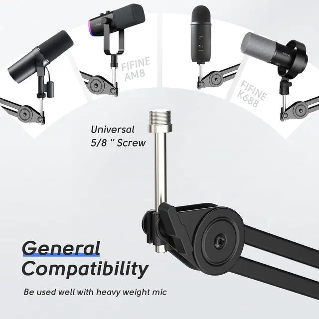 Alt view image 4 of 7 - Deuninker Microphone Arm Stand-Heavy Duty Boom Arm, Suspension Scissor Adjustable Mic Stand with Desk Mount, C-calmp, 5/8" Screw, Cable Ties, for Recording Gaming Streaming Podcasting-BM63