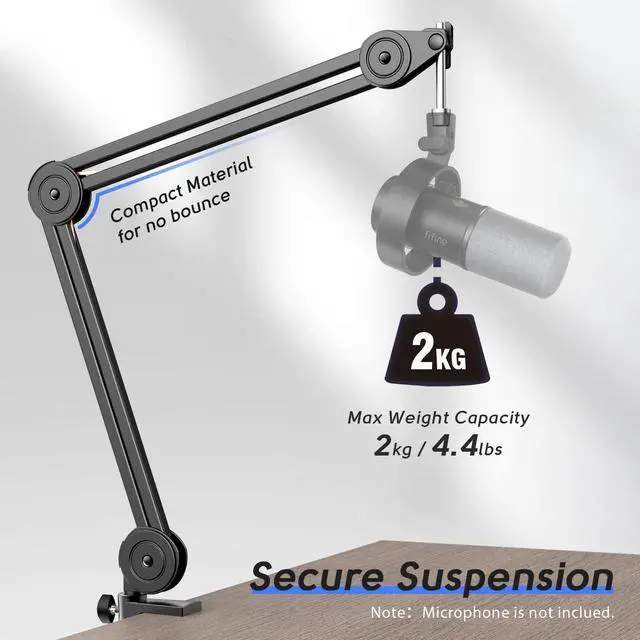 Alt view image 2 of 7 - Deuninker Microphone Arm Stand-Heavy Duty Boom Arm, Suspension Scissor Adjustable Mic Stand with Desk Mount, C-calmp, 5/8" Screw, Cable Ties, for Recording Gaming Streaming Podcasting-BM63
