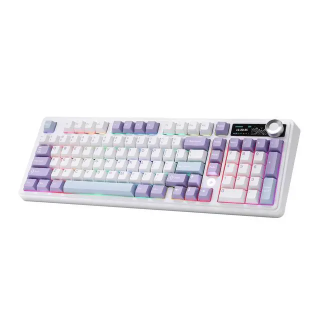 Main image of AJAZZ AK980 Mechanical Keyboard with Smart Display & Knob,98% Wireless Keyboard Tri-Mode BT/2.4G/USB-C, Hot Swappable, PBT Keycaps, with RGB Light for Win & Mac(Purple,Murad Switch)