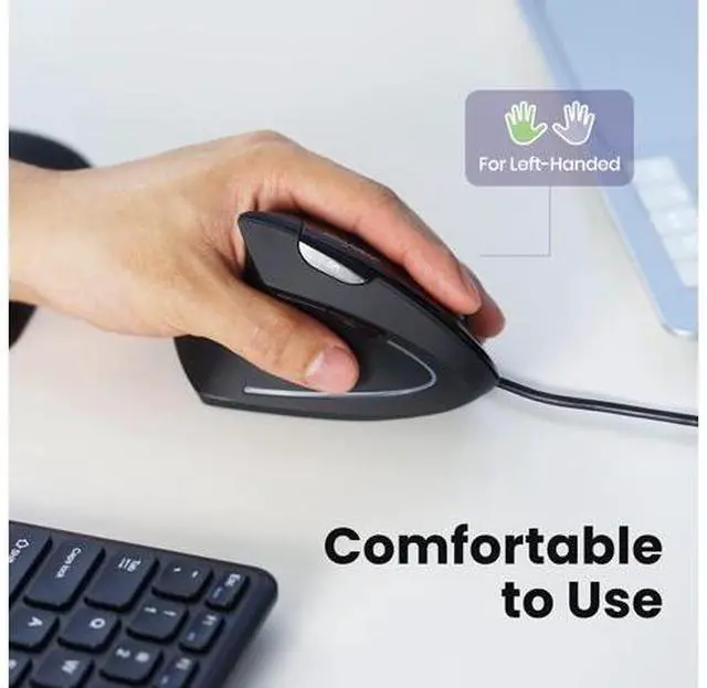 Alt view image 2 of 7 - Perixx Perimice-513L Wired Vertical Ergonomic Mouse with 2 DPI, 6 Button Optical Ergo Mouse with 2 Level DPI Switch 1000 1600, Left Handed, Black