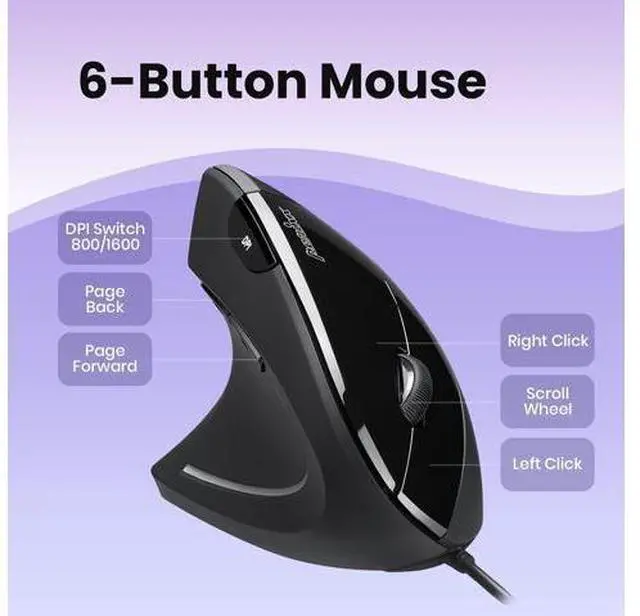 Alt view image 5 of 7 - Perixx Perimice-513L Wired Vertical Ergonomic Mouse with 2 DPI, 6 Button Optical Ergo Mouse with 2 Level DPI Switch 1000 1600, Left Handed, Black