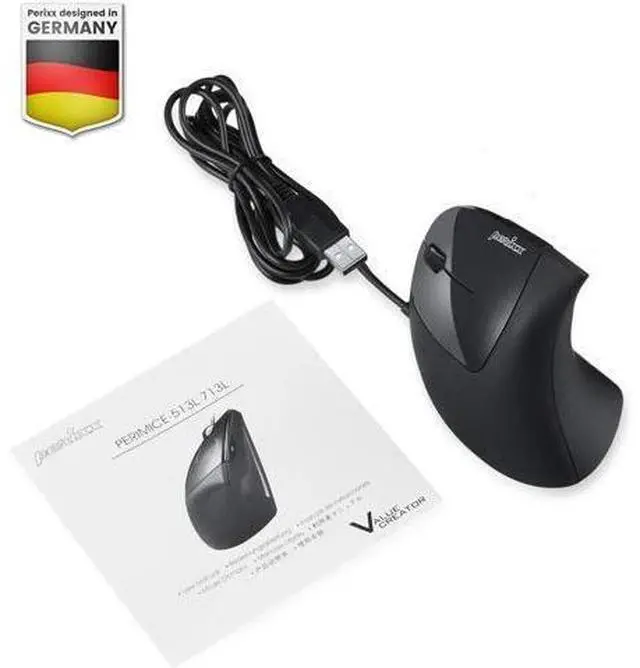 Alt view image 6 of 7 - Perixx Perimice-513L Wired Vertical Ergonomic Mouse with 2 DPI, 6 Button Optical Ergo Mouse with 2 Level DPI Switch 1000 1600, Left Handed, Black