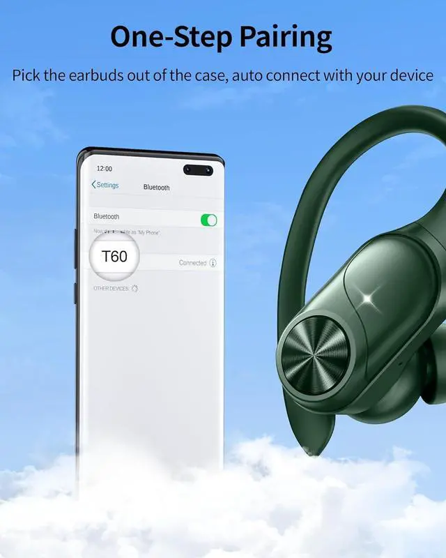 Alt view image 5 of 6 - Bluetooth Headphones Wireless Earbuds 80hrs Playtime Wireless Charging Case Digital Display Sports Ear buds with Earhook Premium Deep Bass IPX7 Waterproof Over-Ear Earphones for TV Phone Laptop Olive