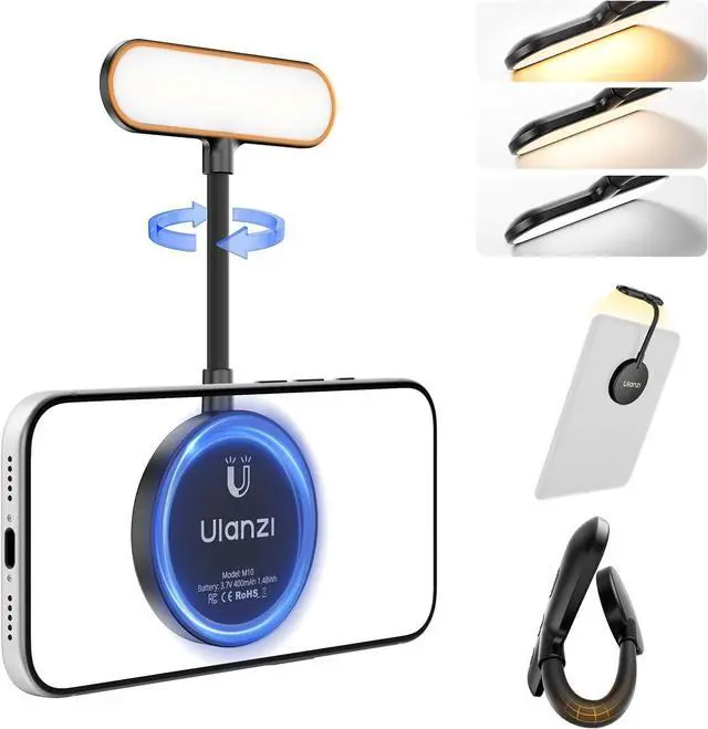 Main image of Deuninker M10 Magnetic Selfie Light, LED Gooseneck Phone Light for MagSafe, 5 Color Temps, Rechargeable Flexible LED Light for iPhone/iPad/Kindle/Laptop Video Conference