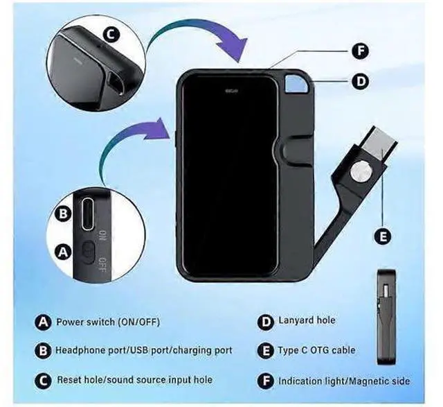 Alt view image 2 of 5 - Ecocleanpath 64GB Magnetic Voice Recorder, Type-C OTG for Android/PC, HD Noise Reduction, Portable Black