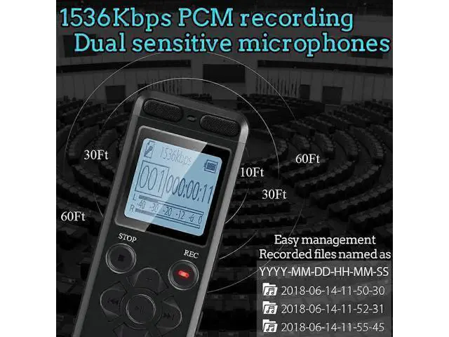 Alt view image 2 of 5 - Ecocleanpath E36 72GB Voice Activated Recorder for Lectures & Meetings, 5220H Battery, MP3 Player, Password Lock, Black
