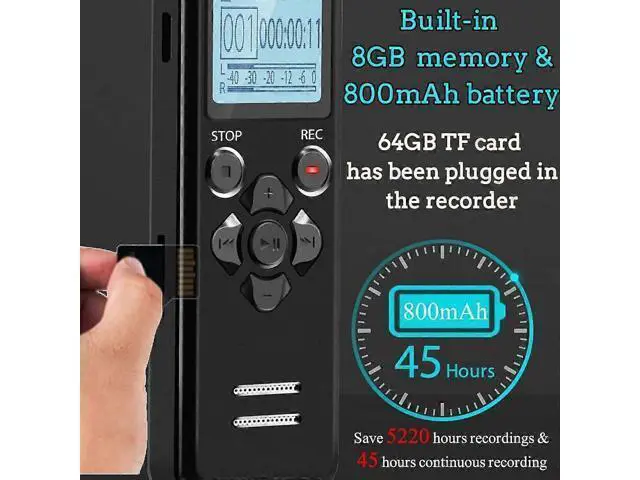 Alt view image 3 of 5 - Ecocleanpath E36 72GB Voice Activated Recorder for Lectures & Meetings, 5220H Battery, MP3 Player, Password Lock, Black