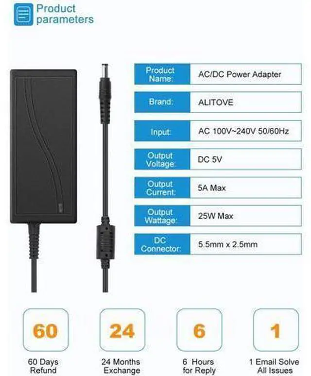 Alt view image 2 of 7 - 5V 5A AC to DC Power Supply Adapter Converter 5.5x2.5mm Plug AC 100V~240V Input for WS2812B WS2811 SK6812 LED Pixel Strip Light CCTV Camera Security System - OEM