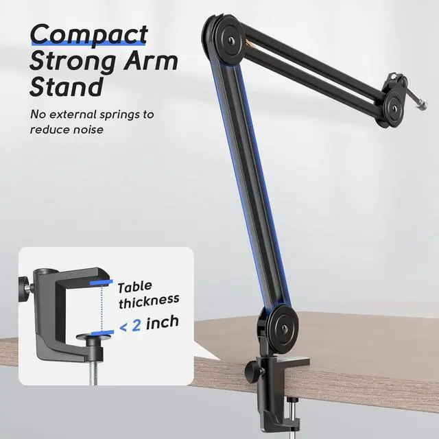 Alt view image 5 of 7 - Deuninker Microphone Arm Stand-Heavy Duty Boom Arm, Suspension Scissor Adjustable Mic Stand with Desk Mount, C-calmp, 5/8" Screw, Cable Ties, for Recording Gaming Streaming Podcasting-BM63