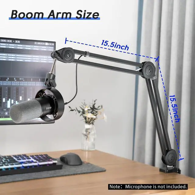 Alt view image 6 of 7 - Deuninker Microphone Arm Stand-Heavy Duty Boom Arm, Suspension Scissor Adjustable Mic Stand with Desk Mount, C-calmp, 5/8" Screw, Cable Ties, for Recording Gaming Streaming Podcasting-BM63