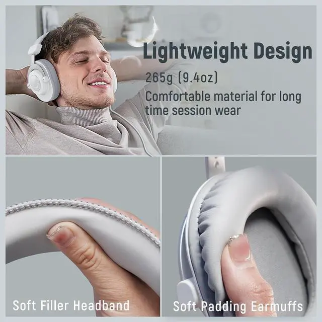Alt view image 5 of 7 - Deuninker Studio Monitor Headphones, Wired Over-Ear Computer Headphones with 3.5mm to 6.35mm Jack for Mixer/Amplifier/PC, Closed-Back Headset with Flexible Headband for Music Vocal Recording-H8 White