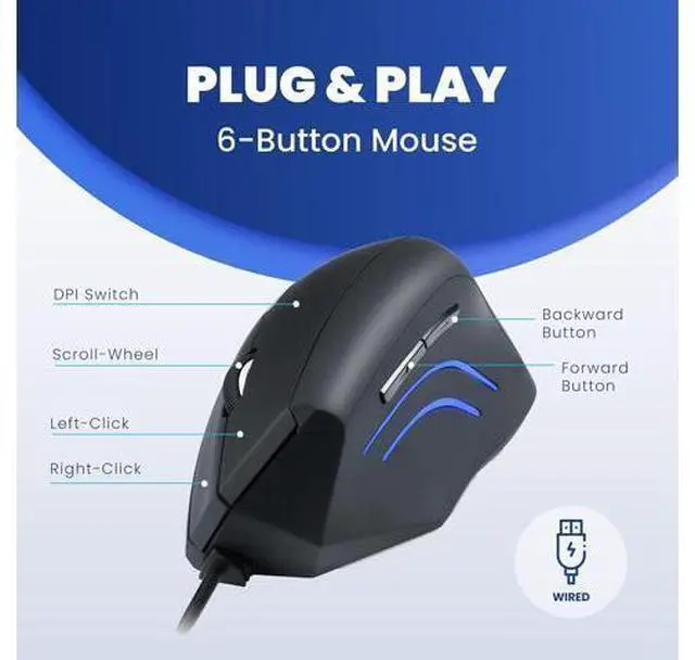 Alt view image 4 of 7 - Perixx PERIMICE-508, Wired Programmable Vertical Ergonomic Mouse - 1000/1600 dpi - 5 Programmable Button - Natural Ergonomic Vertical Right handed Design