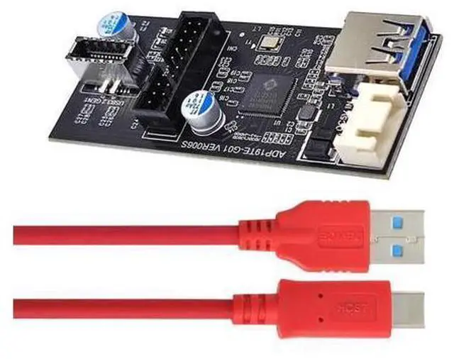 Main image of Deuninker Type-C USB-C & 19/20Pin Header to USB 3.0 20Pin & Type-E Dual Ports Female PCBA Type Adapter Splitter HUB 5Gbps