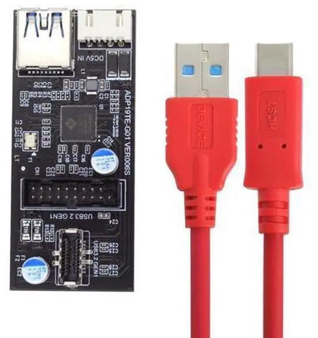 Alt view image 2 of 7 - Deuninker Type-C USB-C & 19/20Pin Header to USB 3.0 20Pin & Type-E Dual Ports Female PCBA Type Adapter Splitter HUB 5Gbps