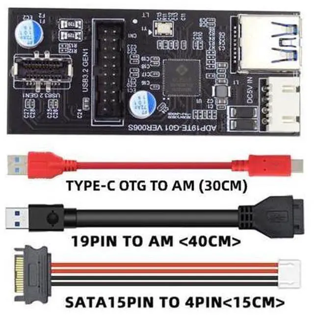 Alt view image 3 of 7 - Deuninker Type-C USB-C & 19/20Pin Header to USB 3.0 20Pin & Type-E Dual Ports Female PCBA Type Adapter Splitter HUB 5Gbps