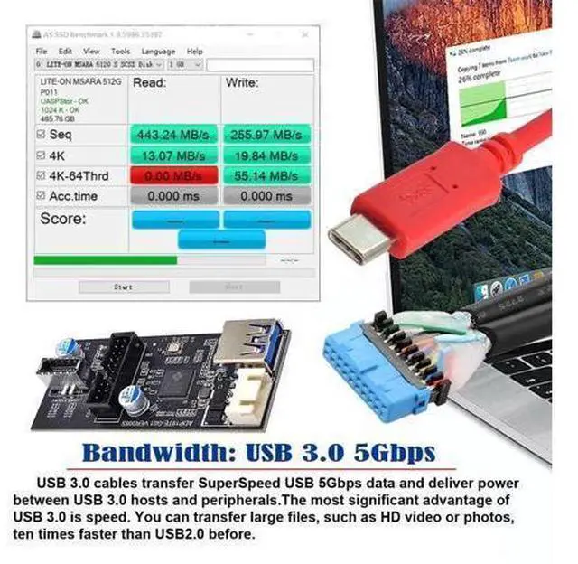Alt view image 4 of 7 - Deuninker Type-C USB-C & 19/20Pin Header to USB 3.0 20Pin & Type-E Dual Ports Female PCBA Type Adapter Splitter HUB 5Gbps