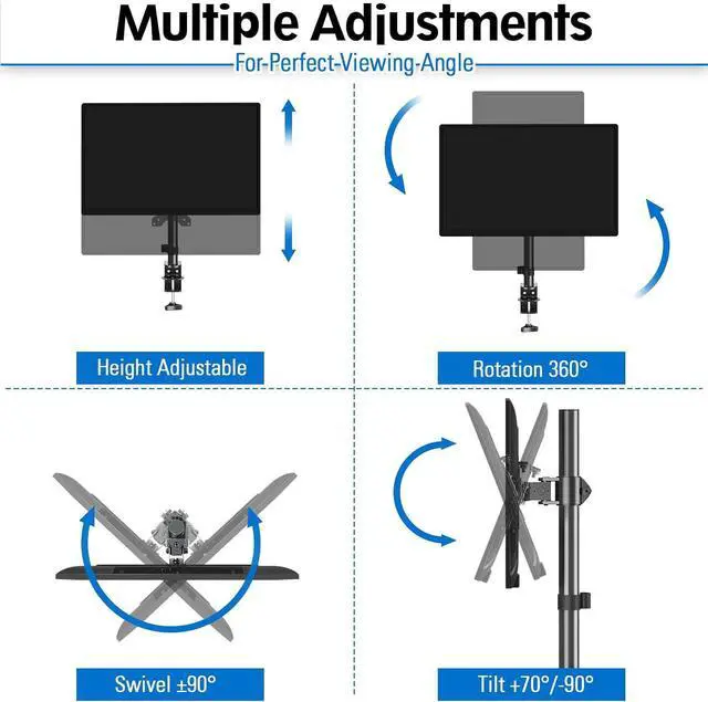 Alt view image 10 of 14 - MOUNTUP Single Monitor Mount, Adjustable Monitor Stand for Max 32 Inch Flat Curved Computer Screen, Monitors Arm Desk Mount Fit VESA 75x75& 100x100, up to 17.6lbs, with C-Clamp and Grommet Base, Black