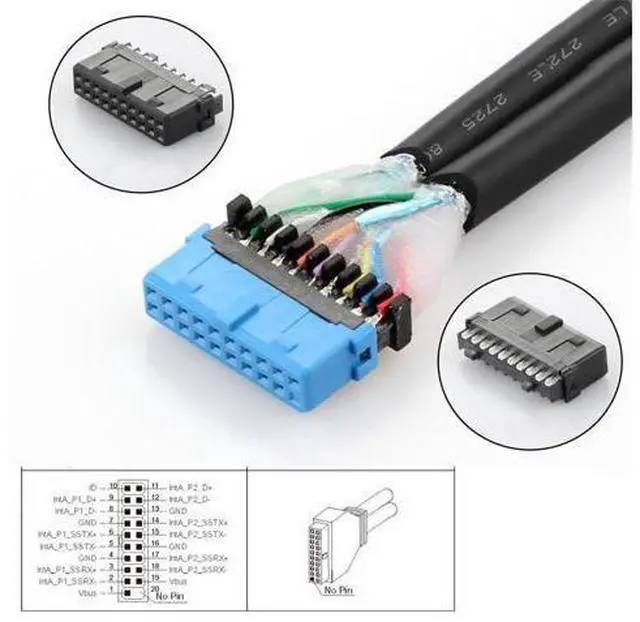 Alt view image 5 of 7 - Deuninker Type-C USB-C & 19/20Pin Header to USB 3.0 20Pin & Type-E Dual Ports Female PCBA Type Adapter Splitter HUB 5Gbps
