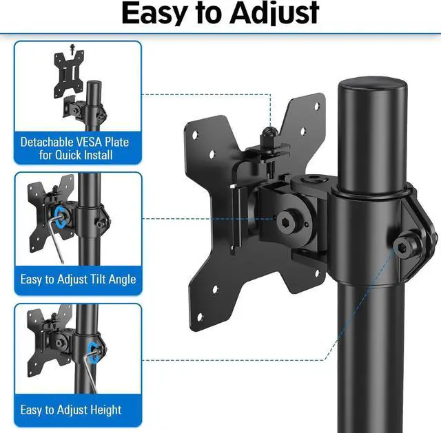 Alt view image 12 of 14 - MOUNTUP Single Monitor Mount, Adjustable Monitor Stand for Max 32 Inch Flat Curved Computer Screen, Monitors Arm Desk Mount Fit VESA 75x75& 100x100, up to 17.6lbs, with C-Clamp and Grommet Base, Black