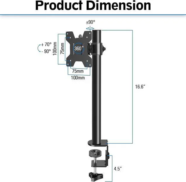 Alt view image 13 of 14 - MOUNTUP Single Monitor Mount, Adjustable Monitor Stand for Max 32 Inch Flat Curved Computer Screen, Monitors Arm Desk Mount Fit VESA 75x75& 100x100, up to 17.6lbs, with C-Clamp and Grommet Base, Black