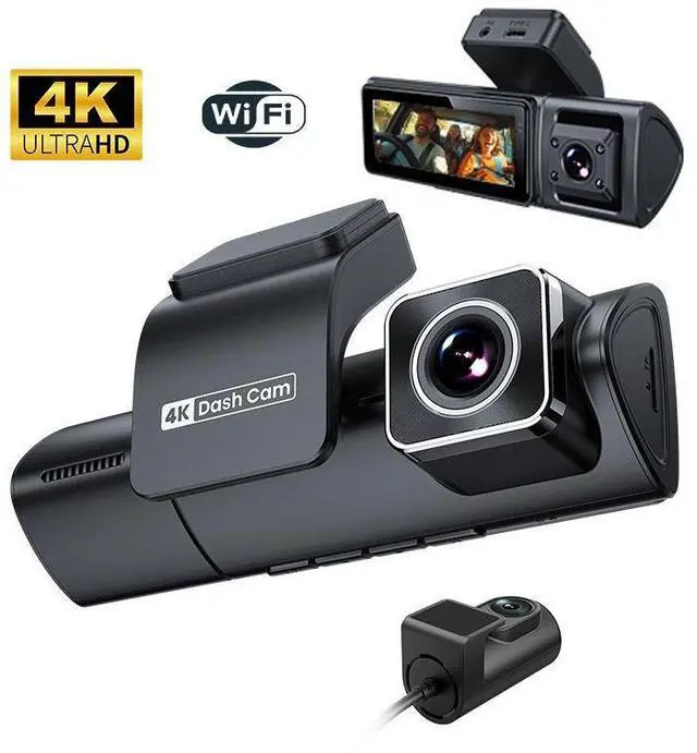 Main image of QURO Dashcam 3 Camera Front 4K+Interior Night Vision 1080P+ Rear 1080P 3 Channels Auto Car Camera 3.2"IPS Screen WiFi App Control