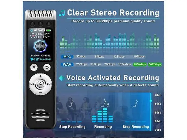 Alt view image 3 of 5 - Ecocleanpath 64GB Voice Activated Recorder, 3500H Record & 150H Battery, Noise Reduction for Lectures/Meetings (Black)