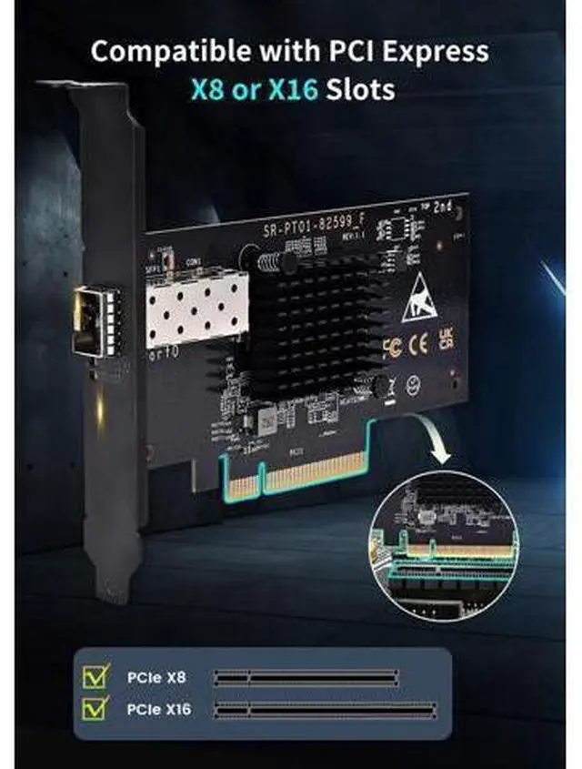 Alt view image 14 of 14 - 10Gb SFP PCI-e Network Card, 82599(X520-DA1) Controller, 10Gbps Ethernet Adapter, 10Gbe SFP+ Port, 10G NIC Card, Support Windows/Windows Server/VMware