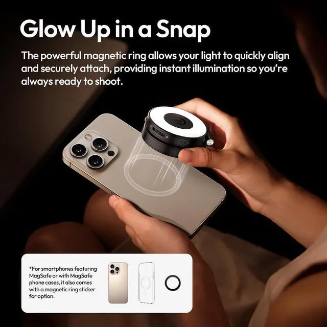 Alt view image 5 of 7 - DeuninkerMagnetic Selfie Light, Upgraded LM23 360° Phone Ring Light for iPhone Magsafe with Mirror & Stand, LED Phone Fill Lights for Selfies/Video Calls/Vlogging/Makeup - White