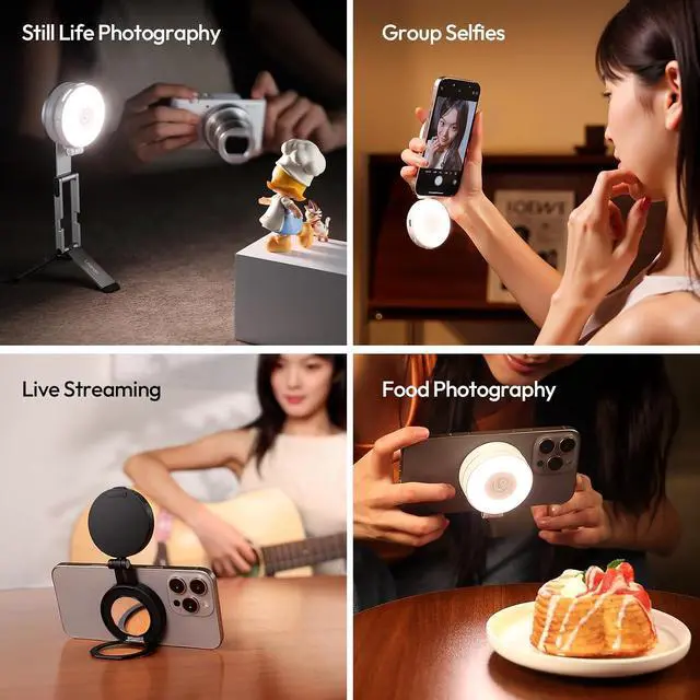 Alt view image 7 of 7 - DeuninkerMagnetic Selfie Light, Upgraded LM23 360° Phone Ring Light for iPhone Magsafe with Mirror & Stand, LED Phone Fill Lights for Selfies/Video Calls/Vlogging/Makeup - White