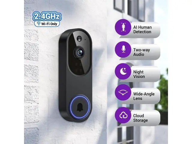 Alt view image 2 of 7 - WarmBot 1080p Smart Video Doorbell Camera with AI Motion Detection, Night Vision, Cloud Storage, 2 Way Audio, Battery Powered, 2.4GHz Wi-Fi Only