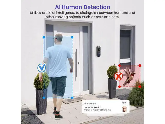 Alt view image 3 of 7 - WarmBot 1080p Smart Video Doorbell Camera with AI Motion Detection, Night Vision, Cloud Storage, 2 Way Audio, Battery Powered, 2.4GHz Wi-Fi Only