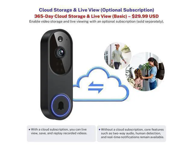 Alt view image 6 of 7 - WarmBot 1080p Smart Video Doorbell Camera with AI Motion Detection, Night Vision, Cloud Storage, 2 Way Audio, Battery Powered, 2.4GHz Wi-Fi Only