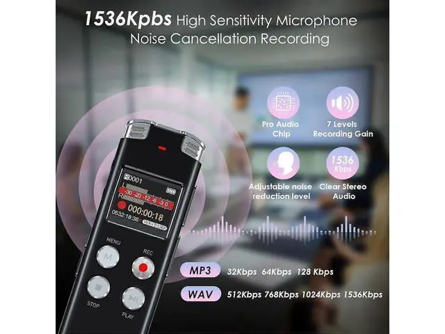 Alt view image 2 of 5 - Ecocleanpath 64GB Digital Voice Recorder with Voice Activation - Noise Cancelling Mic for Lectures & Meetings