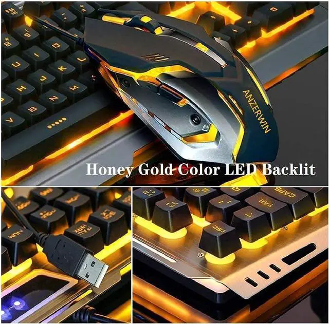 Alt view image 11 of 12 - Gaming Keyboard and Mouse Combo Orange Yellow Backlit LED Backlight Keyboard Computer Gaming Keyboad Lighted PC Gaming Mouse USB Keyboard Clicky Key Silver Metal Structure for Xbox PS4 PS3 Working