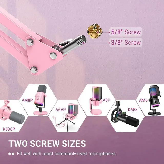 Alt view image 5 of 6 - Deuninker Boom Arm Mic Stand, Microphone Arm with Desk Mount for Podcast Streaming Gaming Home Studio, Metal Suspension Scissor Boom Mic Stand-CS1 Pink
