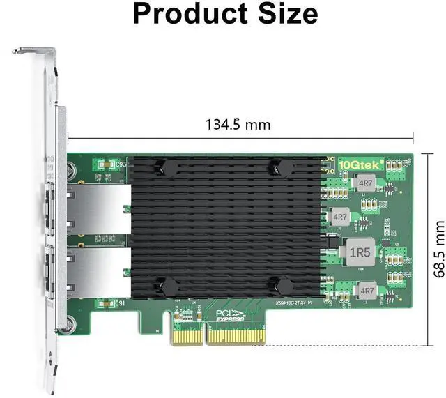 Alt view image 7 of 8 - 10Gb PCI-E NIC Network Card, Dual Copper RJ45 Port, with Intel X550-AT2 Controller, PCI Express Ethernet LAN Adapter Support Windows Server/Linux/ESX, Compare to Intel X550-T2