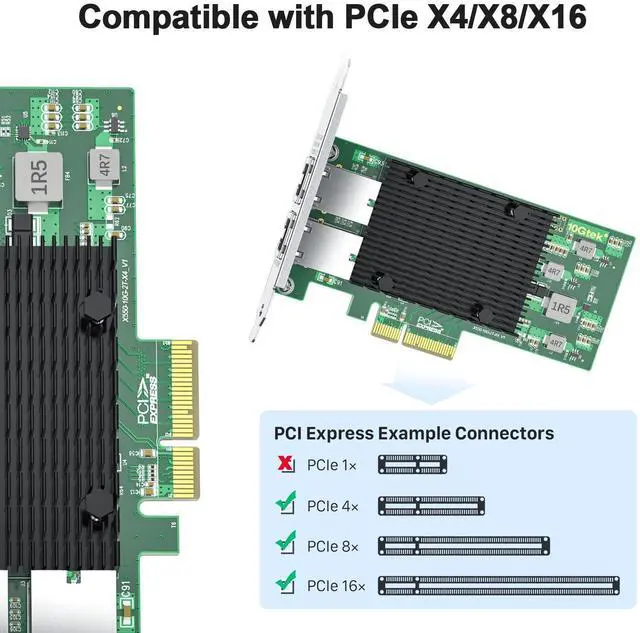 Alt view image 6 of 8 - 10Gb PCI-E NIC Network Card, Dual Copper RJ45 Port, with Intel X550-AT2 Controller, PCI Express Ethernet LAN Adapter Support Windows Server/Linux/ESX, Compare to Intel X550-T2