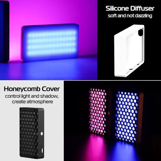 Alt view image 3 of 7 - DeuninkerLT002 RGB Video Light, Portable LED Camera Light Panel 0-360 Full Color, CRI 95+ 2500-9000K LED Video Light, 4000mAh Rechargeable LED DSLR Lighting for Vlogging, Photography, Video Recording