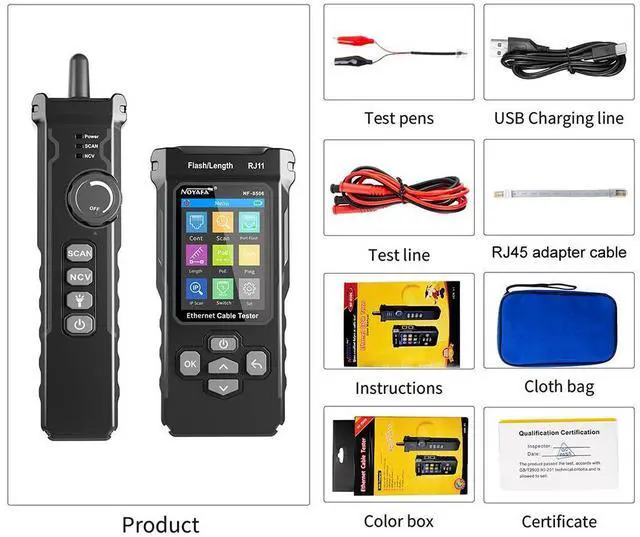 Alt view image 14 of 14 - NF-8506 Network Cable Tester with Multifunction Cable Tracker for Home Improvement Supports PING Test IP Scan and Network Port Speed Detection