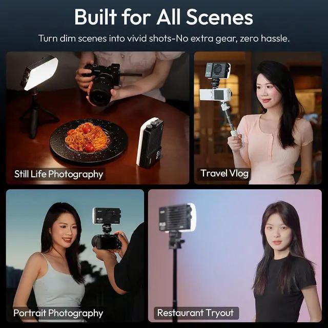 Alt view image 3 of 7 - Deuninker PL25 Video Light, 25W LED Camera Light Mini Panel Bi-Color for DSLR Photography, 3200Lux, CRI96 2700K-6500K, 2000mAh Rechargeable Portable On-Camera Lighting for Photo, Video, YouTube, Vlog