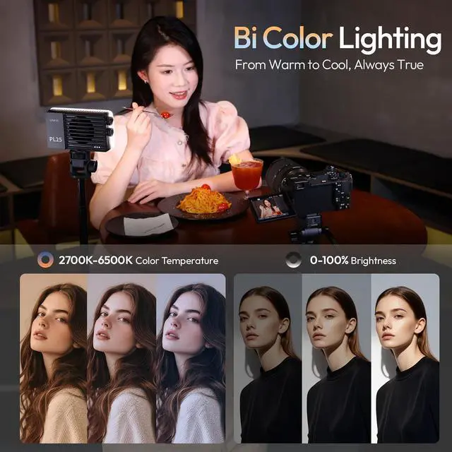 Alt view image 2 of 7 - Deuninker PL25 Video Light, 25W LED Camera Light Mini Panel Bi-Color for DSLR Photography, 3200Lux, CRI96 2700K-6500K, 2000mAh Rechargeable Portable On-Camera Lighting for Photo, Video, YouTube, Vlog