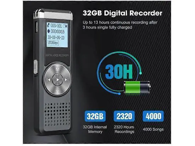 Alt view image 3 of 5 - Ecocleanpath 32GB Digital Voice Recorder with Noise Cancellation, Portable MP3 Dictaphone for Lectures & Meetings (Black)