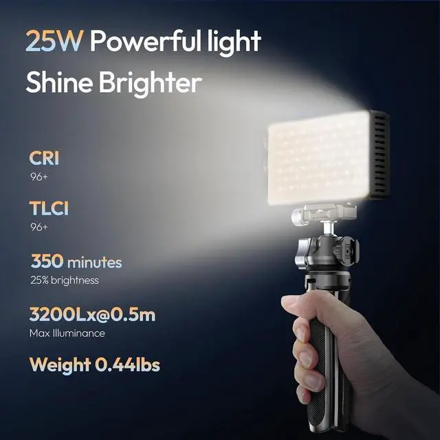 Alt view image 4 of 7 - Deuninker PL25 Video Light, 25W LED Camera Light Mini Panel Bi-Color for DSLR Photography, 3200Lux, CRI96 2700K-6500K, 2000mAh Rechargeable Portable On-Camera Lighting for Photo, Video, YouTube, Vlog