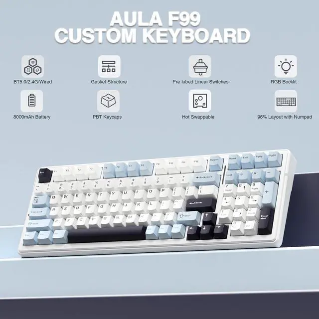 Alt view image 3 of 5 - AULA Gaming Keyboard and Mouse Combo, F99 Mechanical Keyboards Hot Swappable Custom Keyboard+SC580X Wireless Gaming Mouse Light Purple