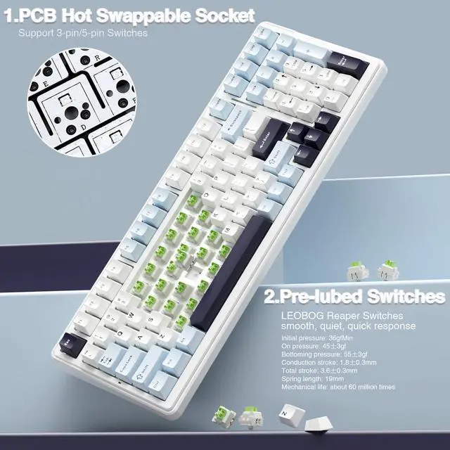 Alt view image 5 of 5 - AULA Gaming Keyboard and Mouse Combo, F99 Mechanical Keyboards Hot Swappable Custom Keyboard+SC580X Wireless Gaming Mouse Light Purple