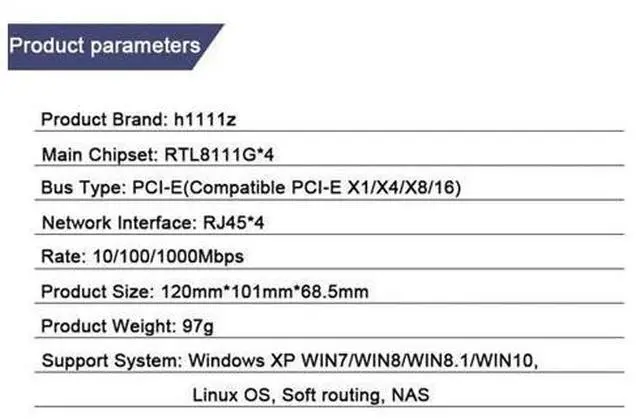 Alt view image 5 of 5 - Card 4 Port Gigabit Ethernet 10/100/1000M PCI-E PCI Express To 4X Gigabit Ethernet Card LAN Adapter for Desktops