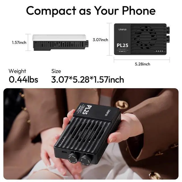 Alt view image 7 of 7 - Deuninker PL25 Video Light, 25W LED Camera Light Mini Panel Bi-Color for DSLR Photography, 3200Lux, CRI96 2700K-6500K, 2000mAh Rechargeable Portable On-Camera Lighting for Photo, Video, YouTube, Vlog