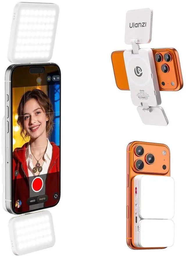 Main image of Deuninker GL01 Magnetic Selfie Light for Phone Top & Bottom Dual LED Fill Lights with Extendable Rod Dimmable 2500K-6500K Portable Video Vlog Light for iPhone 17 Pro Size & Below Not for Pro Max White