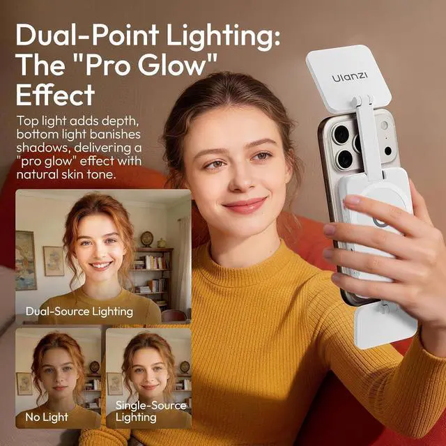 Alt view image 3 of 6 - Deuninker GL01 Magnetic Selfie Light for Phone Top & Bottom Dual LED Fill Lights with Extendable Rod Dimmable 2500K-6500K Portable Video Vlog Light for iPhone 17 Pro Size & Below Not for Pro Max White