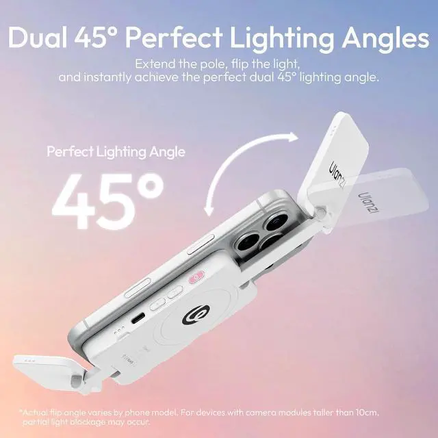 Alt view image 5 of 6 - Deuninker GL01 Magnetic Selfie Light for Phone Top & Bottom Dual LED Fill Lights with Extendable Rod Dimmable 2500K-6500K Portable Video Vlog Light for iPhone 17 Pro Size & Below Not for Pro Max White